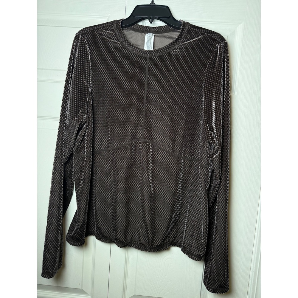 Fabletics Womens Brown‎ Velvet Textured Check Long Sleeve Top XXL 1X